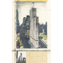 クリスト「WRAPPED BUILDING, PROJECT FOR 1 TIMES SQUARE, ALLIED CHEMICAL TOWER, NEW YORK」コラージュ+リトグラフ