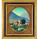 中根寛「塔の見える風景」油彩+油彩44.0 × 35.0 cm