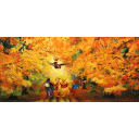 ジョン・ロー「『くまのプーさん』より 秋の森のプーさんたち」原画40.6 × 86.4 cm