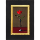 山下徹「銀器の赤いバラ」油彩