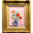 ポール・アイズピリ「ピンクの背景の青い花瓶の花束」ガッシュ+ガッシュ27.0 × 22.0 cm