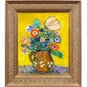 ポール・アイズピリ「黄色い背景の花」油彩