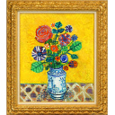 ポール・アイズピリ「黄色の背景の花」油彩
