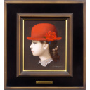 深沢邦朗「赤い帽子と薔薇」油彩