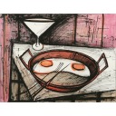ベルナール・ビュッフェ「ピンクの背景の静物」紙に油彩50.0 × 65.0 cm