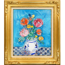 ポール・アイズピリ「青い背景の花束」油彩