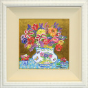 レスリー・セイヤー「Bouquet with Iris」油彩+油彩30.5 × 30.5 cm