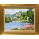 世良静夫「川辺の城跡　イングランド・バーナード城」油彩