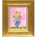 ポール・アイズピリ「ピンク背景の花束」ガッシュ+ガッシュ+ガッシュ+ガッシュ+ガッシュ32.0 × 24.0 cm