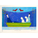 アノラ・スペンス「Two dogs in a boat グリーンボート」シルクスクリーン