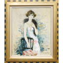 ベルナール・シャロワ「白いドレスの婦人」油彩20号