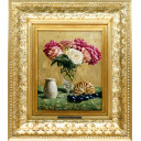 青木敏郎「薔薇と青首飾」油彩+油彩+油彩+油彩+油彩33.4 × 26.4 cm