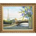 ミッシェル・アンリ「エッフェル塔とアレクサンドル3世橋の百年記念のためのアイリスの花束」油彩
