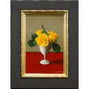 山下徹「白磁器の黄色いバラ」油彩
