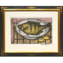 ベルナール・ビュッフェ「皿の上の魚」リトグラフ32.5×51.5cm