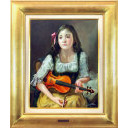 奥龍之介「バイオリンを弾く少女」油彩