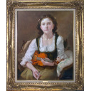 奥龍之介「ヴァイオリンを持つ少女」油彩