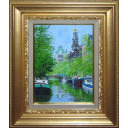 小田切訓「塔の見える運河」油彩