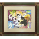 マイケル・ルー「二匹の猫と友達」水彩+水彩+水彩+水彩+水彩24.0 × 31.0 cm