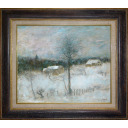 ベルナール・ガントナー「雪の牧場」油彩