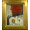藤森悠二「バラとワイン」油彩+油彩41.0 × 31.8 cm