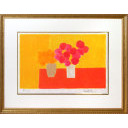 ベルナール・カトラン「オレンジ色のテーブルとマリーゴールドとあじさい」和紙刷り+リトグラフ