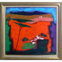 ロジェ・ボナフェ「一本松のある風景」油彩+油彩70.0 × 70.0 cm