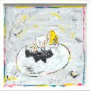 ロッカクアヤコ「『絵本「みんなのこと」のための原画 2010年』より だれがゆめをみてるの?」紙にアクリル+紙にアクリル31.3 × 31.3 cm