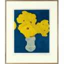 ピエール・ボンコンパン「黄色い花 （青背景）」リトグラフ