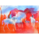 ポール・ギヤマン「森の中の乗馬」水彩