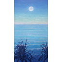 福井良佑「青層・夏の月」油彩60.8 × 33.4 cm