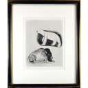 香月泰男「ほっきょくぐまとアメリカやぎゅう」銅版画