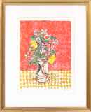 ポール・アイズピリ “ピンクのバラとオレンジ色のチューリップ“ リトグラフ 絵画 アイズピリ オレンジバックの花（リトグラフに手彩色） | 絵画
