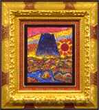 絵画　Ｆ６サイズ　中島晃次　旭日富士と桜（横）　画歴書及びサイン入 富士山作品 :: 絵画買取・販売 - シバヤマ