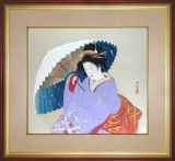 伊東深水「吹雪」木版画