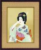 伊東深水　『 手鏡 』 共シール　額装　日本画　美人画　8号　【模写】BJ213 伊東深水 『 手鏡 』 共シール 額装 日本画 美人画 8号 【模写