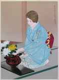伊東深水「菊を活ける」木版画