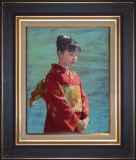 【値下げ】人物画　油絵　清水悦男　少女　F6号　額付き　手描き　肉筆 値下げ】人物画油絵清水悦男少女F6号額付き手描き肉筆