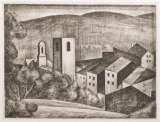 長谷川潔「ヴァロニス風景」ポアント・セッシュ＋オーフォルト13.2×17.6cm