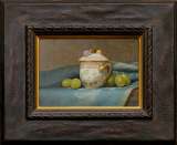 北浩二「クリームポットと葡萄」油彩0号