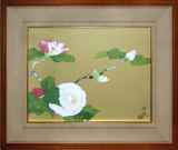 小倉遊亀「『花三題』より 花三題-椿」木版画