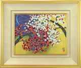 郷倉和子、【厳寒に咲く（紅白梅）】、希少な額装用画集より 花作品（梅を描いた作品） :: 絵画買取・販売 - シバヤマ