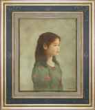 絵画　 油彩　藤井勉 「花帽子」 サイン　F6サイズ　額装済み 肉筆手描き 藤井勉「春のいざない」油絵・F6号 絵画買取・販売の小竹美術