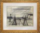 ベルナール・ビュッフェ「海辺のテント TENTES SUR LA PLAGE」鉛筆デッサン50.0 × 65.0 cm
