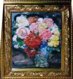 小原 稔 『 バラ 』 油絵 油彩 絵画 油彩 小原稔「雲の流れる日(薔薇と蝶) F12」商品番号06051401