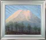 富士山 日本画 島田勝 作 Yahoo!オークション - 真作 島田勝 油彩「赤富士」画寸 F4 桜