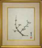 郷倉和子、【厳寒に咲く（紅白梅）】、希少な額装用画集より 花作品（梅を描いた作品） :: 絵画買取・販売 - シバヤマ