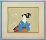 上村松園「櫻がり図」木版画