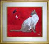 井上覚造　油彩画　セーヌの猫 井上覚造 油彩画 セーヌの猫