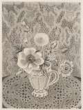 長谷川潔「花 (切子ガラスに挿したアネモネと草花)」アクアチント25.0×18.0cm